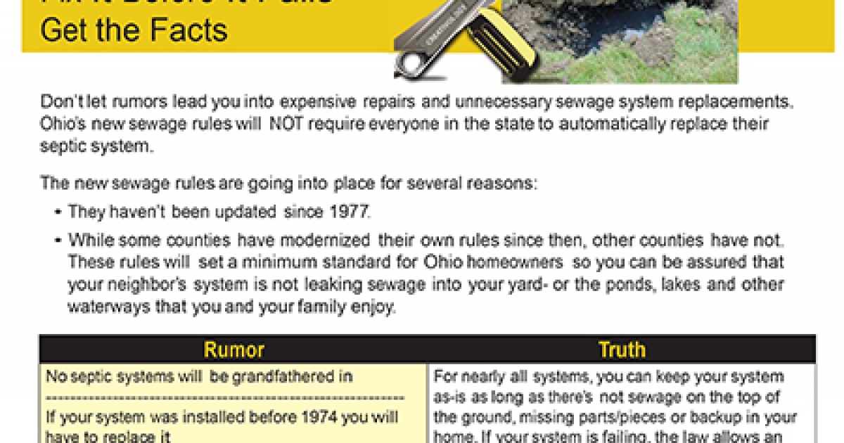 Fact Sheet And Information Regarding Ohios New Septic Rules Available For Download